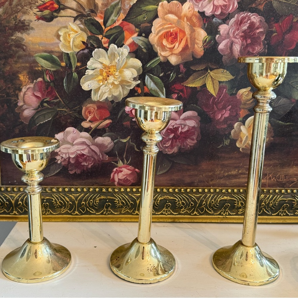 Godinger Gold Brass-Tone Candle Holder Trio